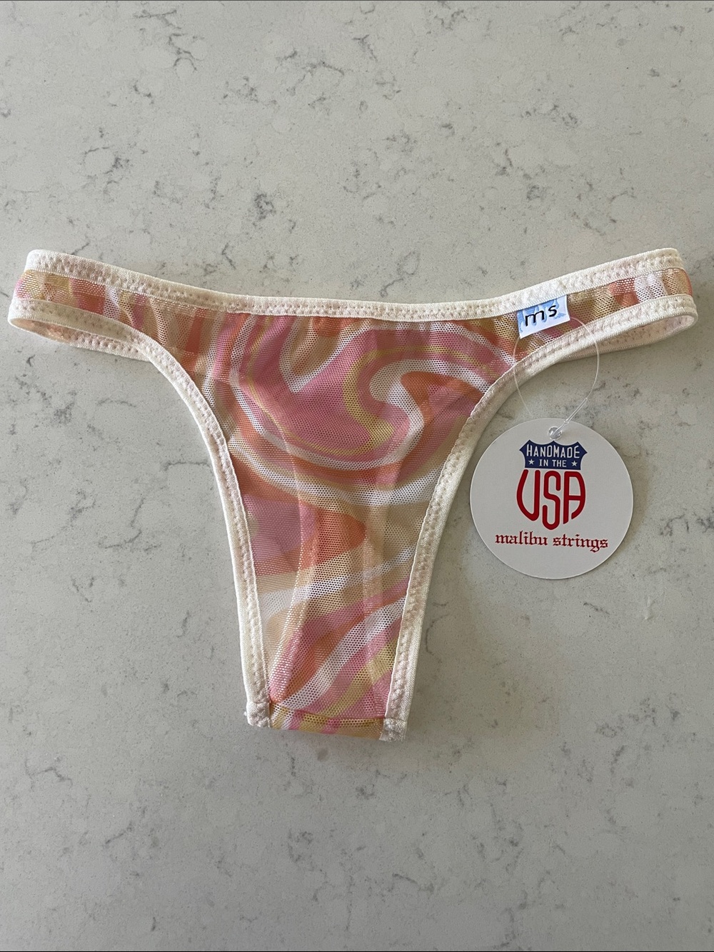 Women's Pink & Cream Sheer Thong Panty
